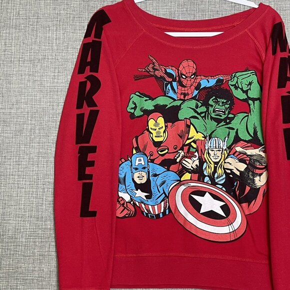 Marvel Shirt Womens XXL Red Off Shoulder Character Top Hulk Captain America Spid - Picture 5 of 12